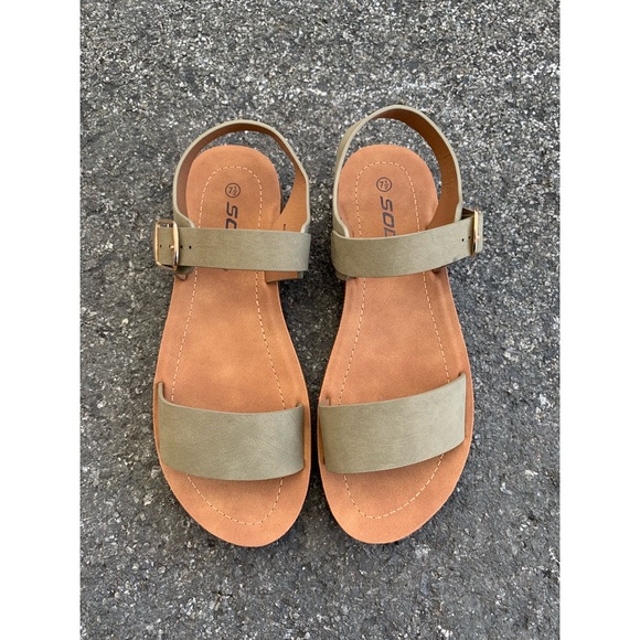 Soda Khaki Comfort Single Ankle Strap Sandals - Picture 2 of 6